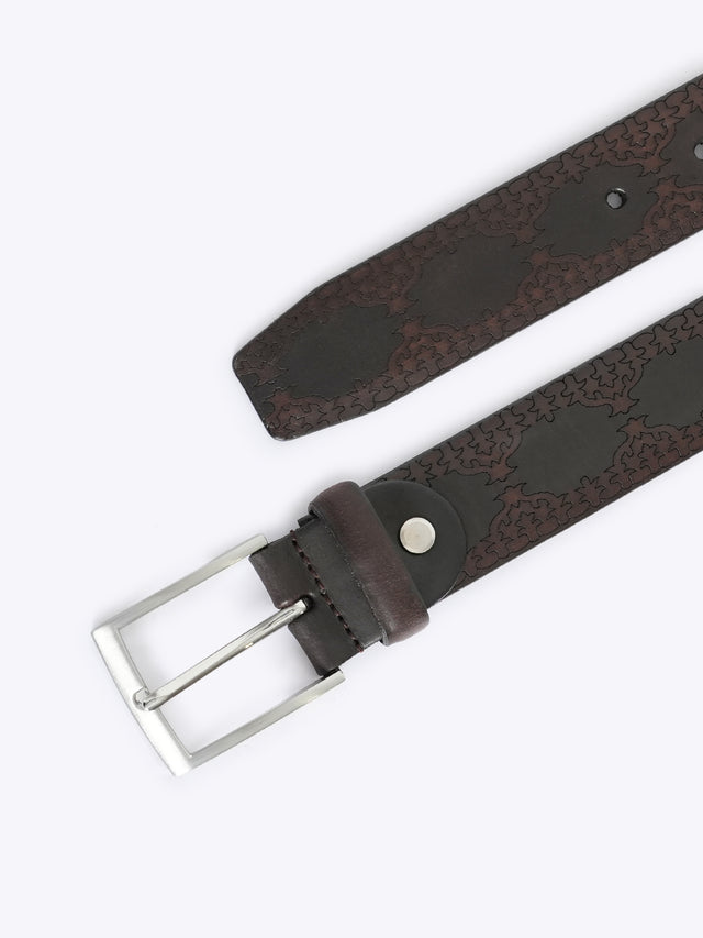 Floral Embossed Full Grain Leather Belt