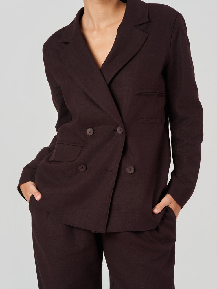 Linen Double Breasted Wide Leg Suit