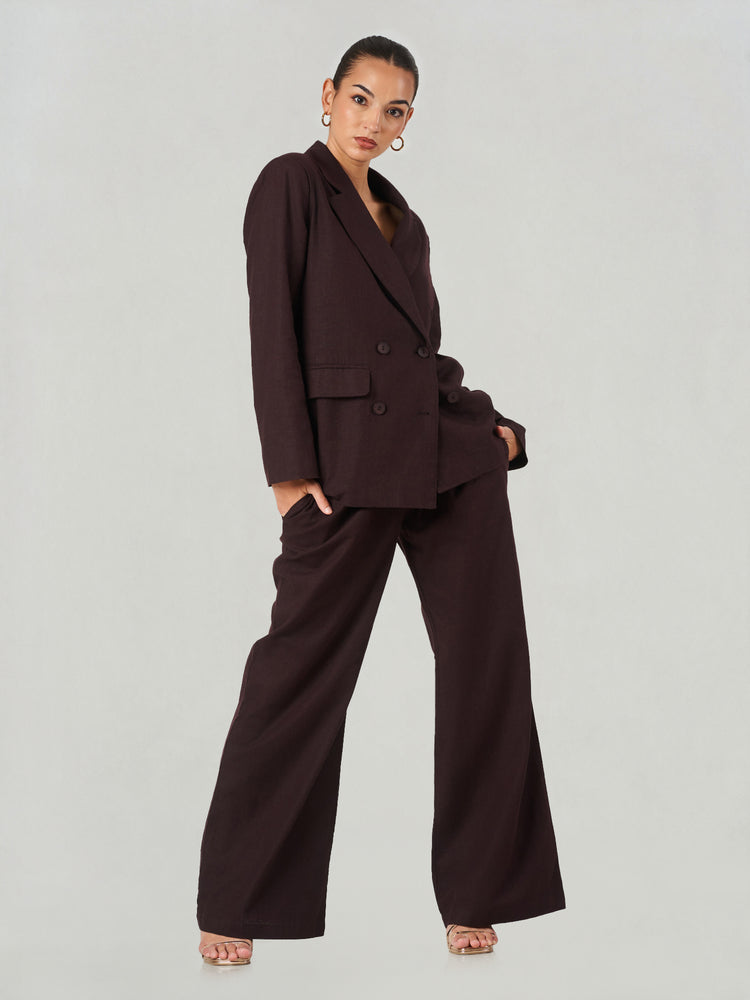 Linen Double Breasted Wide Leg Suit