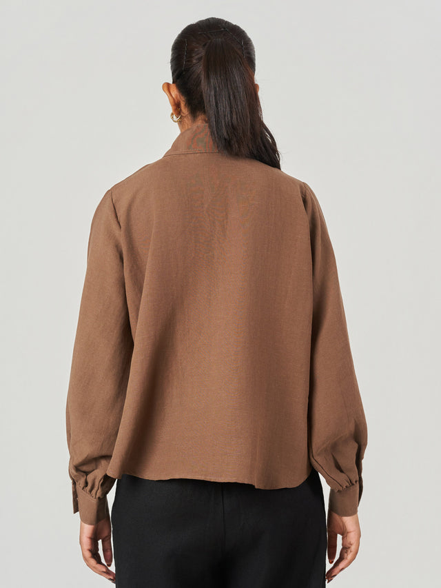 Lyocell Blend Relaxed High Neck Shirt