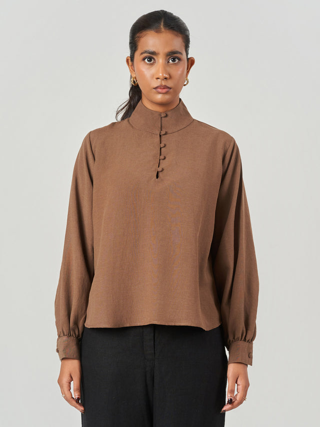 Lyocell Blend Relaxed High Neck Shirt