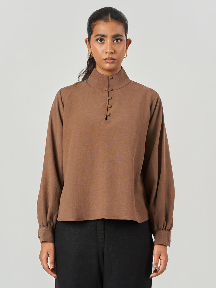 Lyocell Blend Relaxed High Neck Shirt
