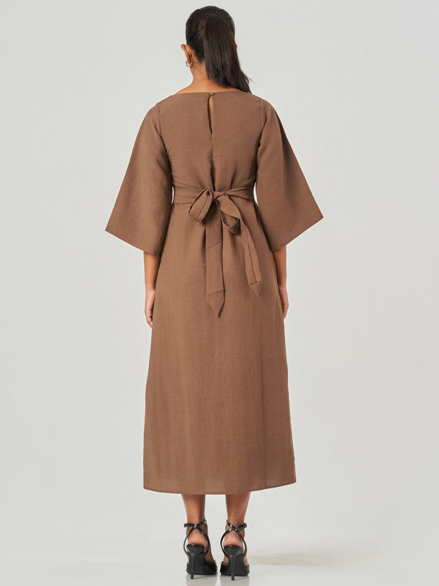 Solid Relaxed Fit Midi A-Line Dress
