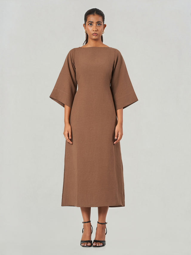 Solid Relaxed Fit Midi A-Line Dress