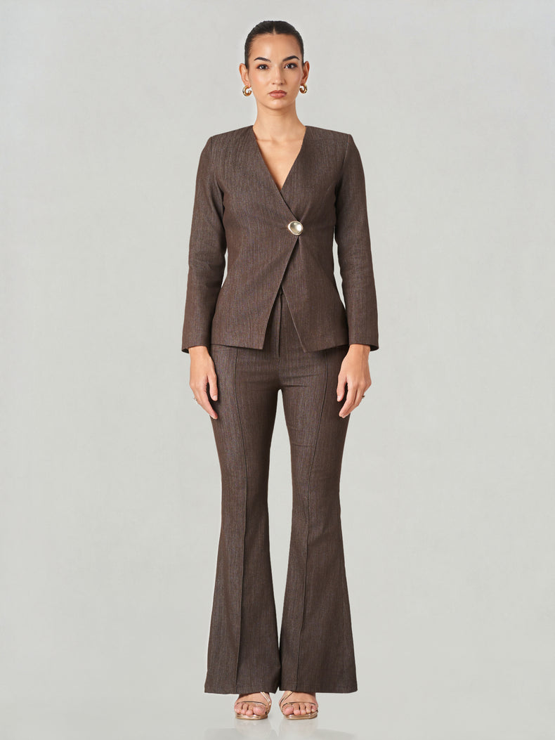 Wrap Front Tailored Flared Suit