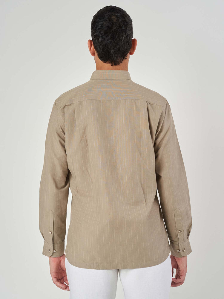 Striped Cotton Linen Regular Fit Shirt