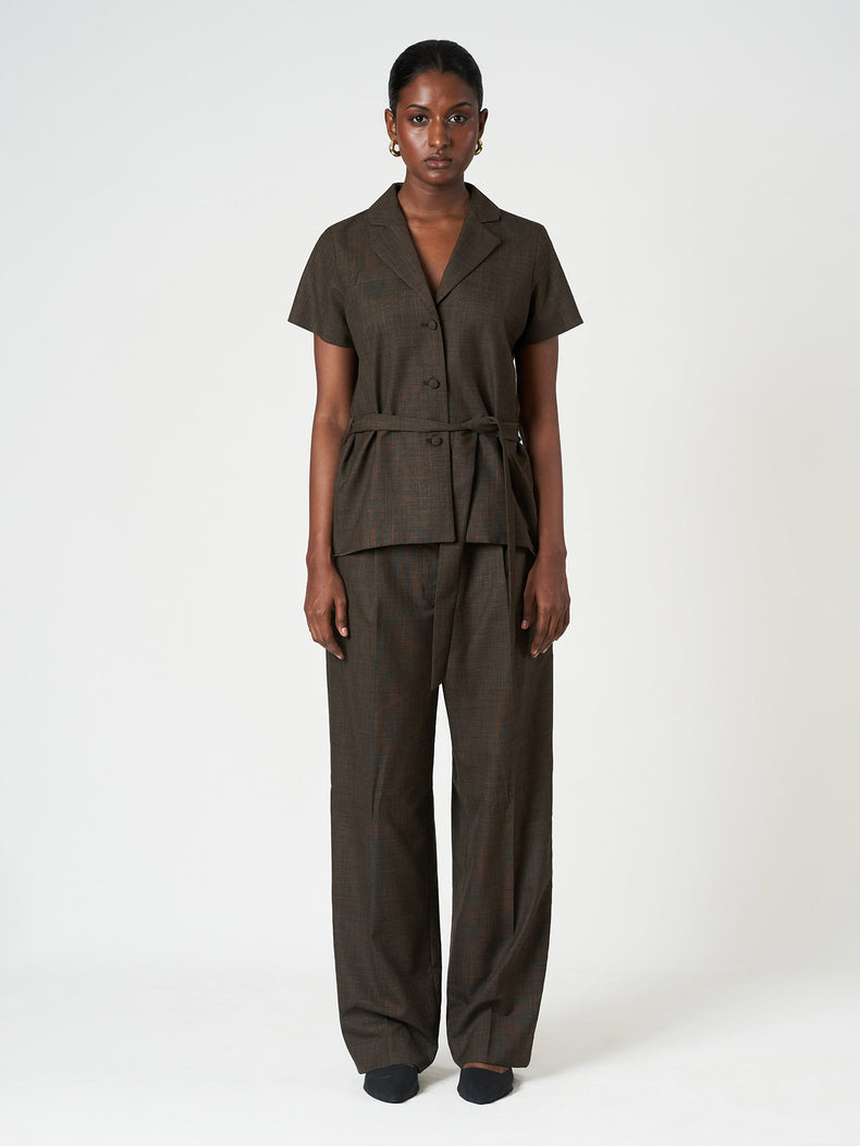 Brown Single-Breasted Tailored Trouser Suit Set