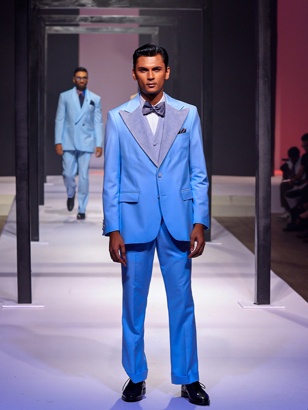 Baby Blue Contrast Lapel Tailored Fit Suit