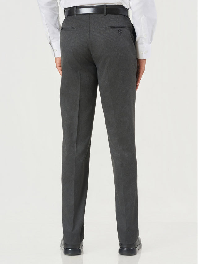 Charcoal Grey Striped Regular Fit Formal Trousers