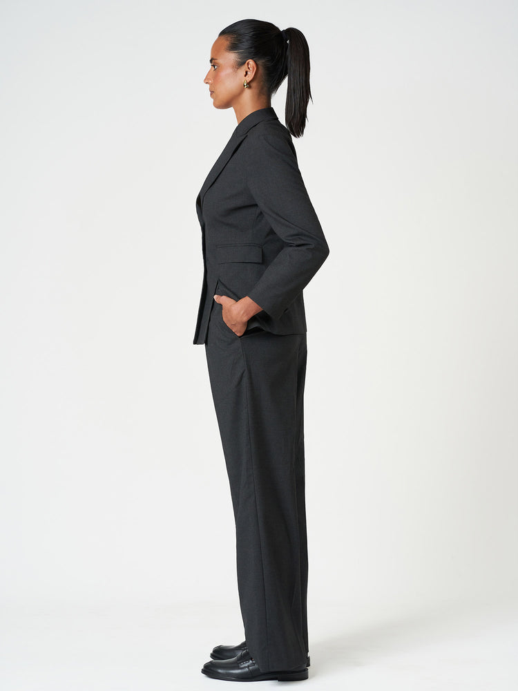 Charcoal Grey Micro-Check Formal Suit Set with Wide-Leg Trousers