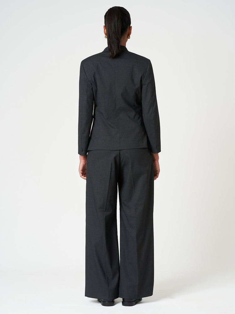 Charcoal Grey Micro-Check Formal Suit Set with Wide-Leg Trousers