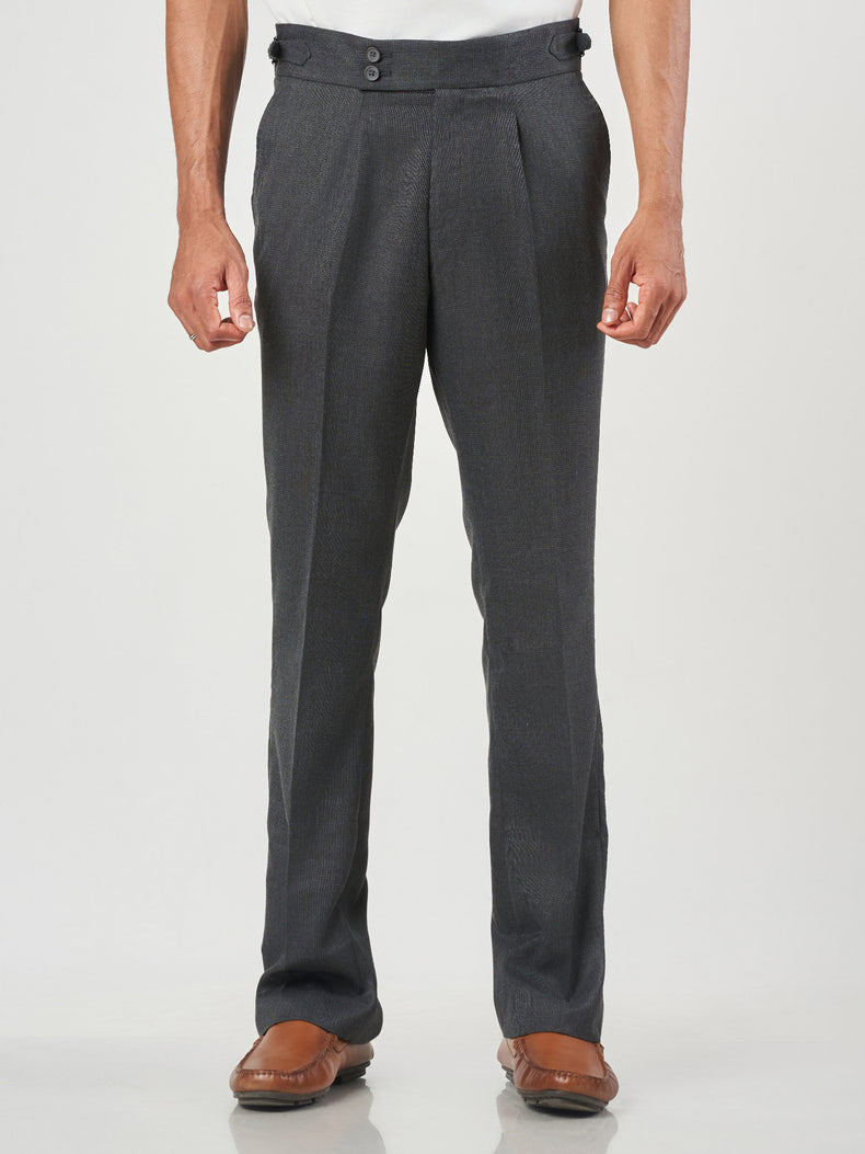 Charcoal Grey Checked Relaxed Fit Smart Casual Trousers
