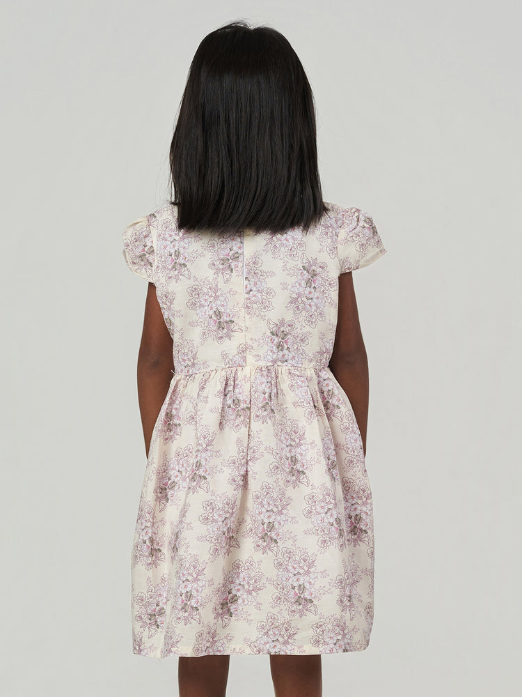 Cream Floral Printed Ruffle Sleeve Frock