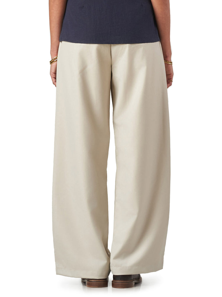 Cream Plain Wide Leg Linen Blend Trousers
