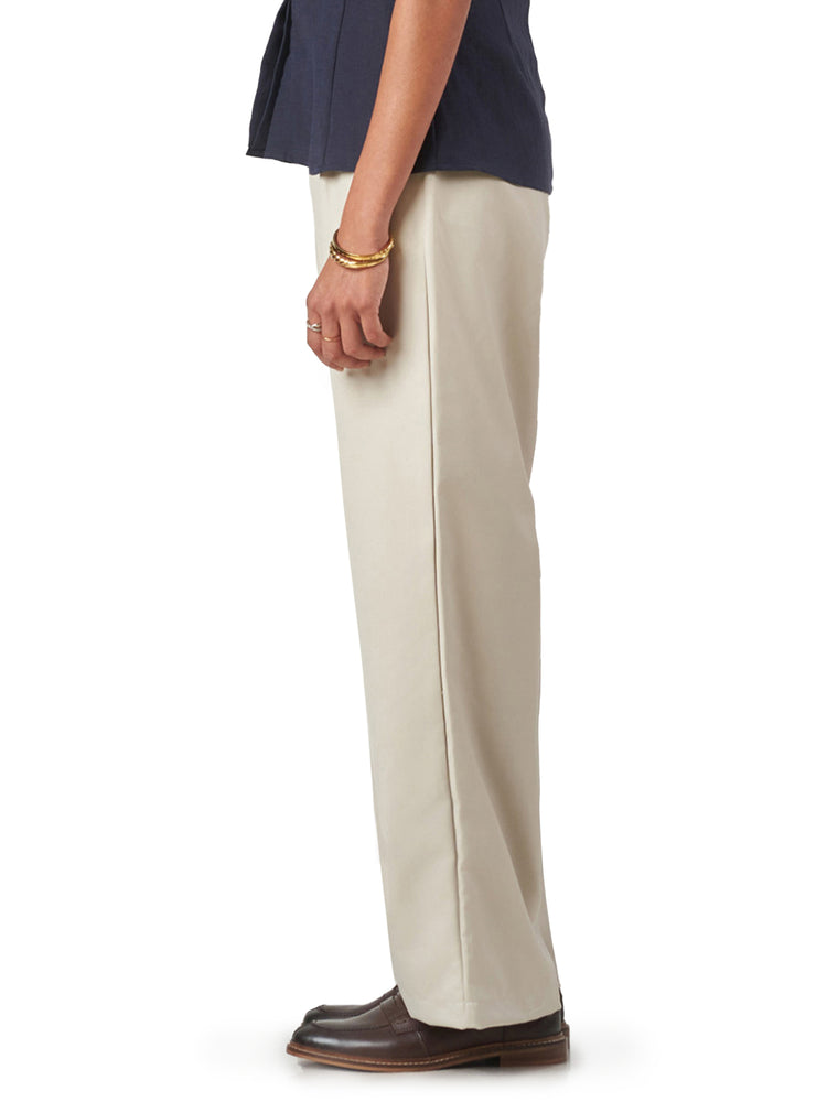 Cream Plain Wide Leg Linen Blend Trousers