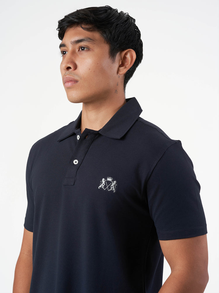 Dark Blue Cotton Plain Polo T-Shirt