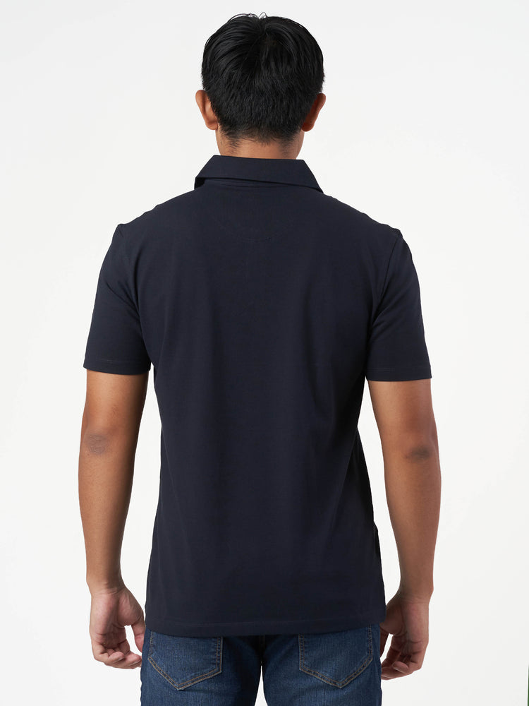 Dark Blue Cotton Plain Polo T-Shirt