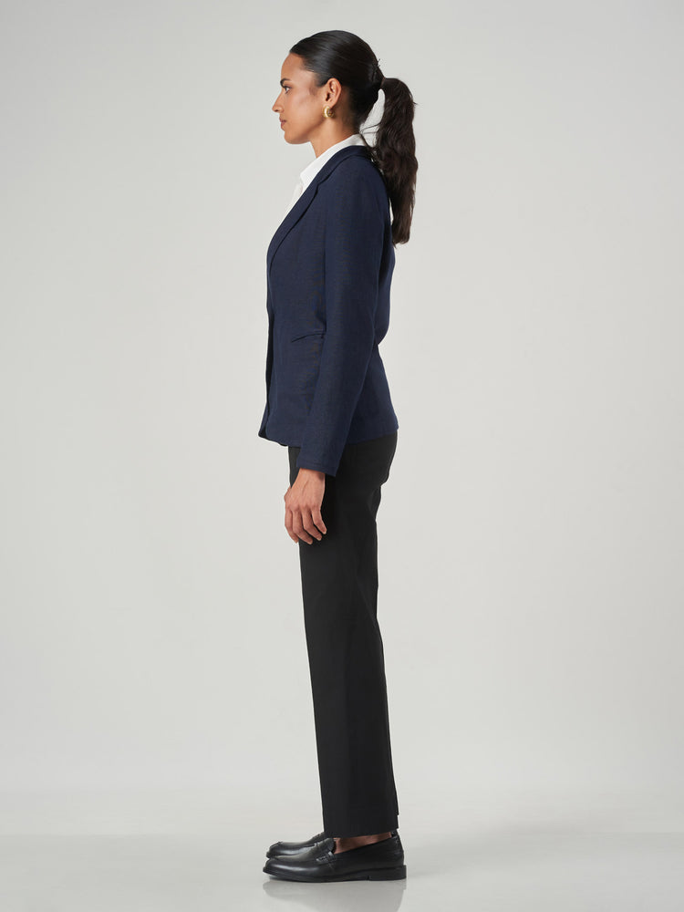 Dark Blue Linen Blend Regular Fit Blazer