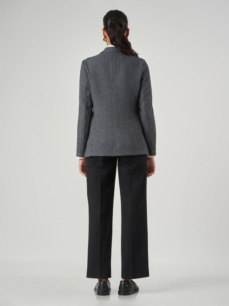 Dark Blue Linen-Cotton Notch Lapel Jacket