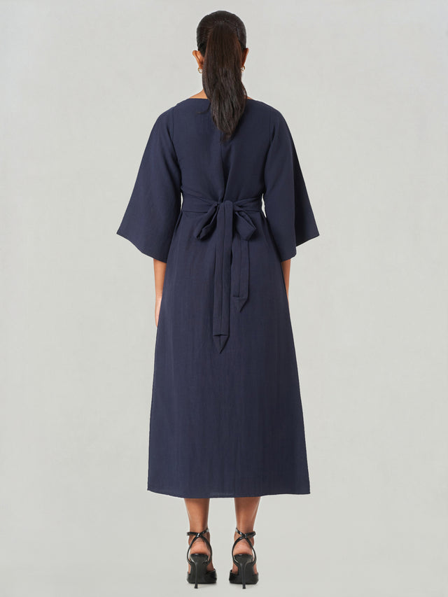 Solid Relaxed Fit Midi A-Line Dress