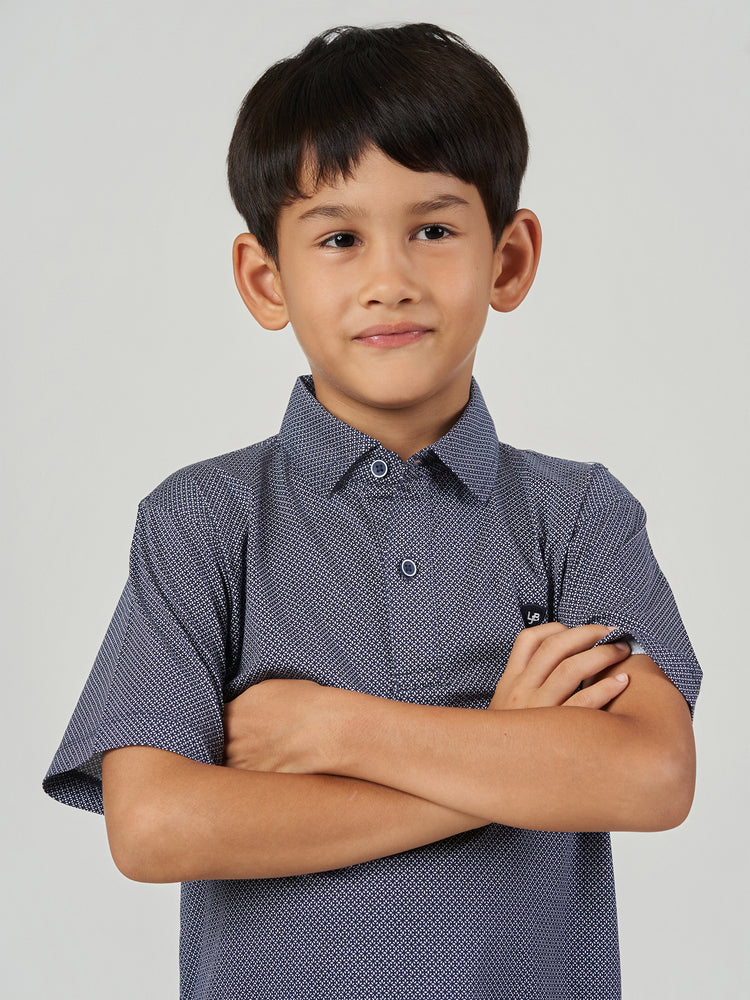 Dark Blue Micro Printed Cotton Polo T-Shirt