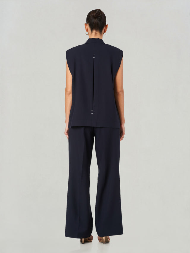 Dark Blue Loose Fit Sleeveless Formal Suit