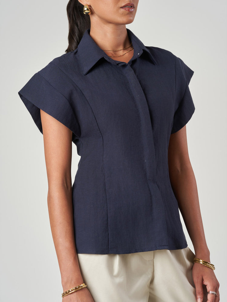Short Sleeve Hidden Placket Shirt