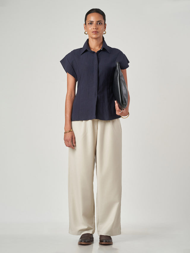 Short Sleeve Hidden Placket Shirt