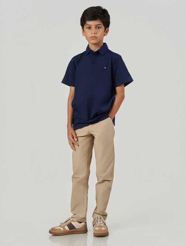 Dark Blue Solid Cotton Short Sleeve Polo T-Shirt