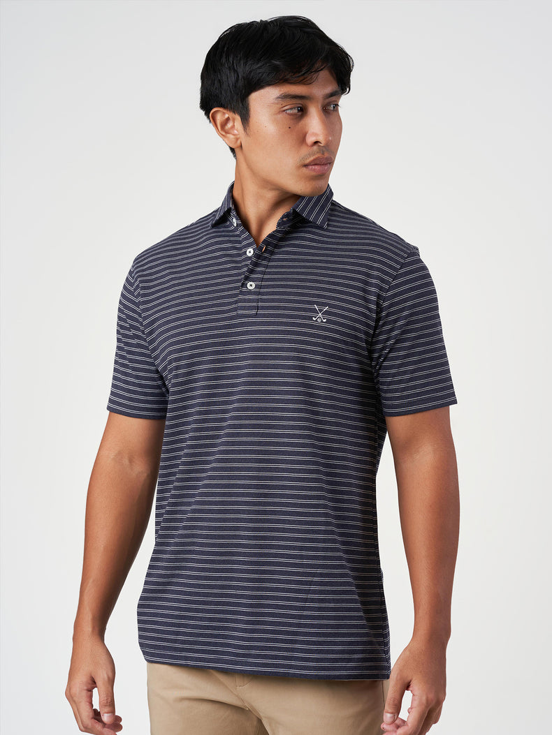 Dark Blue Striped Cotton Polo T-Shirt