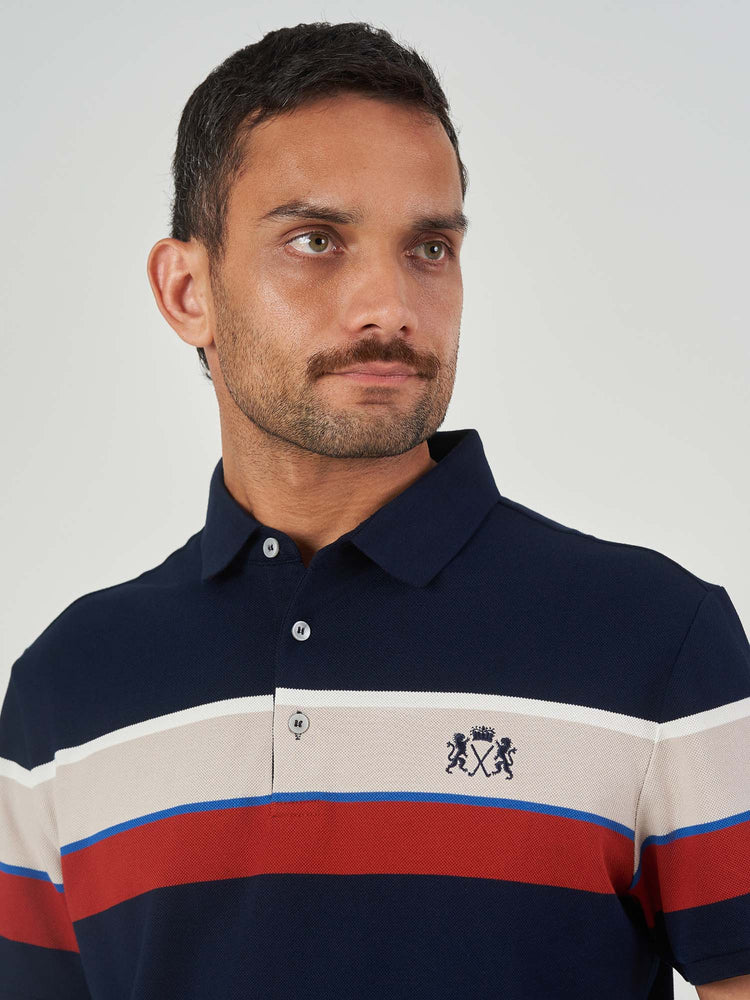 Dark Blue Striped Cotton Short Sleeve T-Shirt