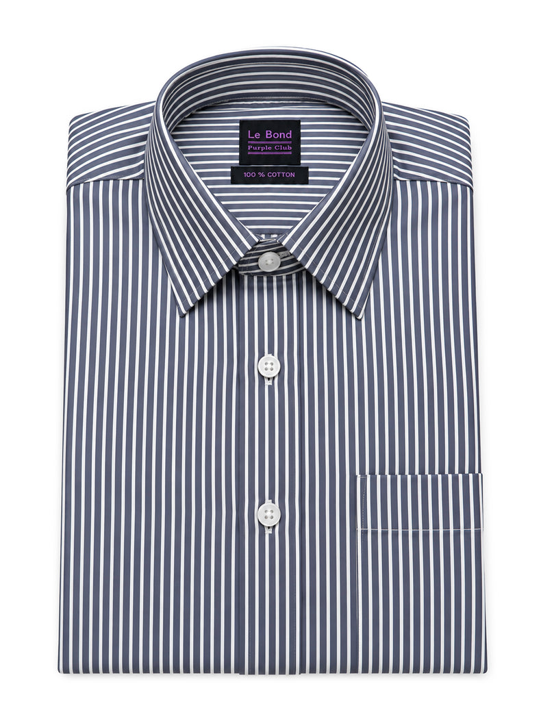 Dark Blue Striped Cotton Slim Fit Shirt