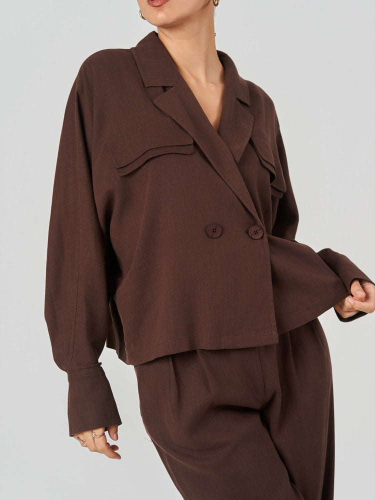 Dark Brown Crossover Shirt Trouser Set