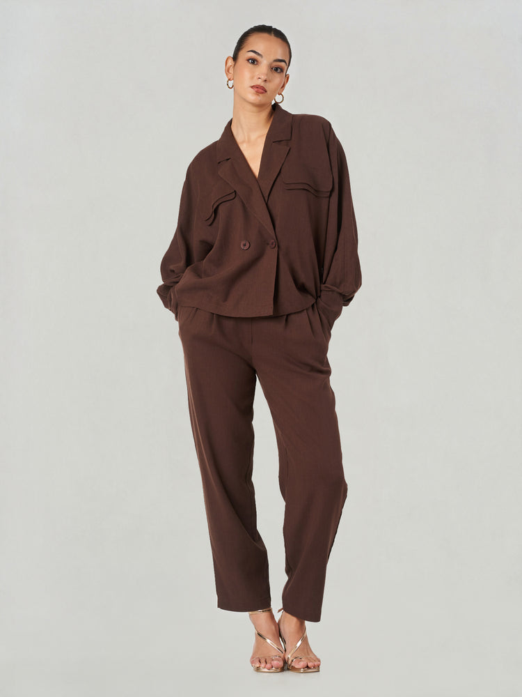 Dark Brown Crossover Shirt Trouser Set