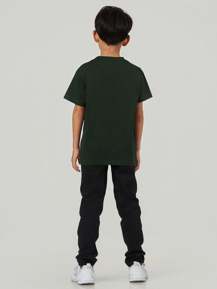 Dark Green Solid Cotton Crew Neck T-Shirt