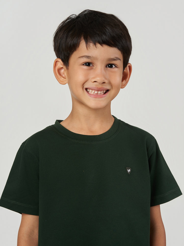 Dark Green Solid Cotton Crew Neck T-Shirt