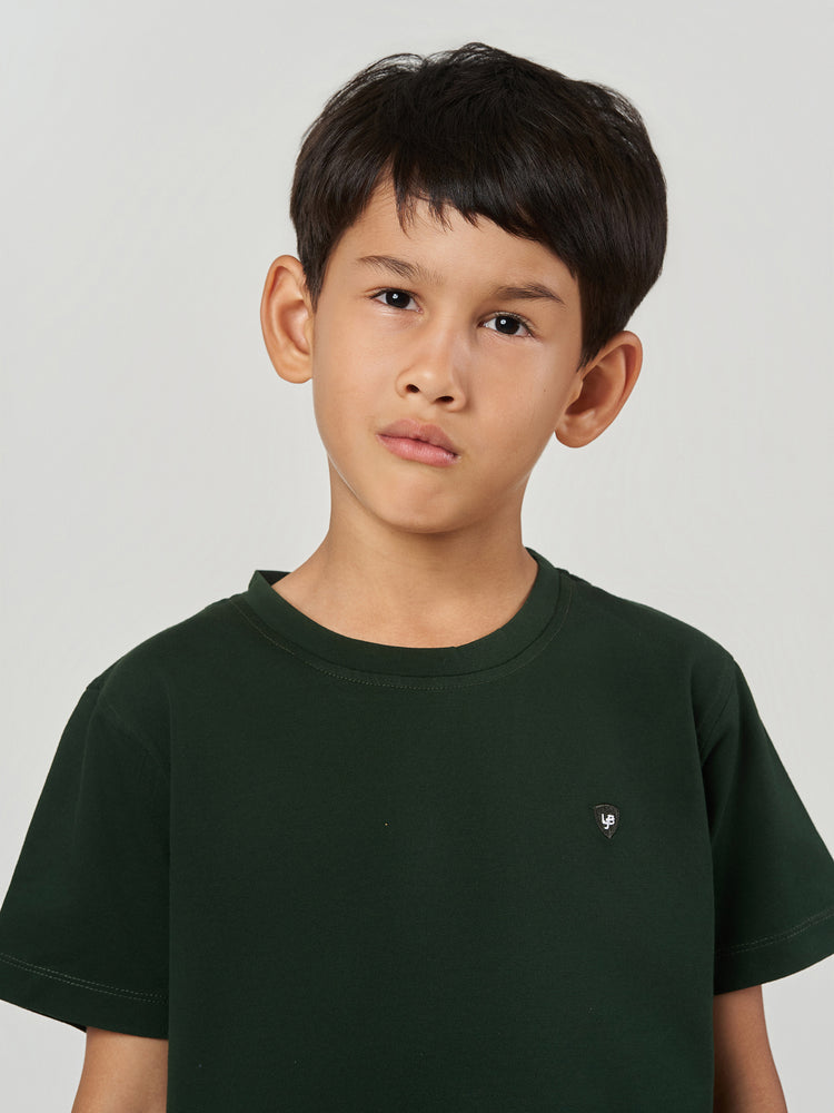 Dark Green Solid Cotton Crew Neck T-Shirt