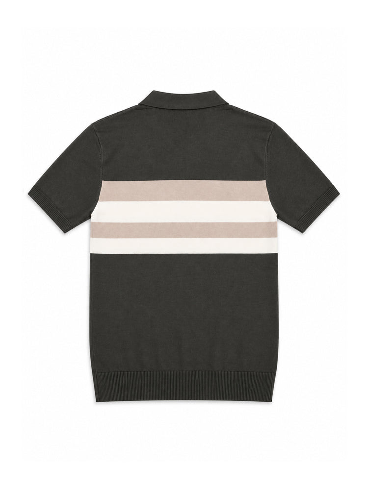 Dark Green Stripe Knit Regular Fit Polo Shirt