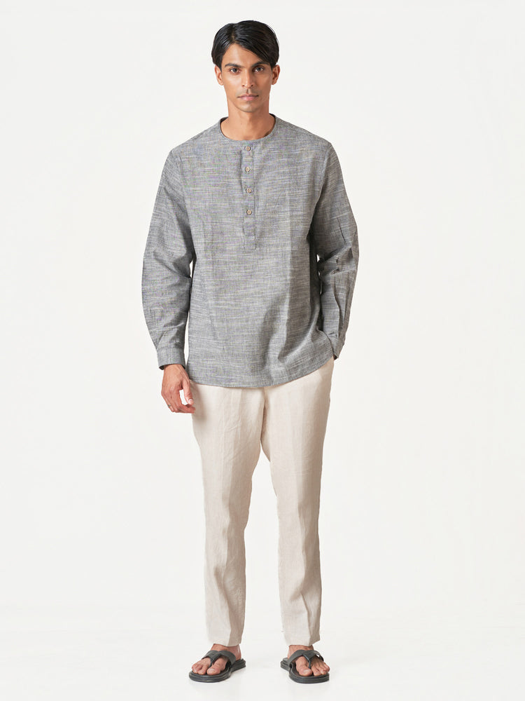 Dark Grey Plain Cotton Casual Kurtha