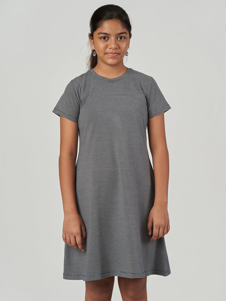 Dark Grey Striped Short Sleeve T-Shirt Dress