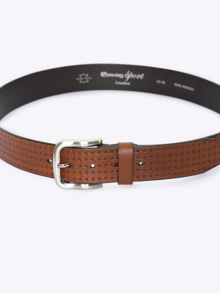 Basket Weave Embossed Full Grain Leather Belt