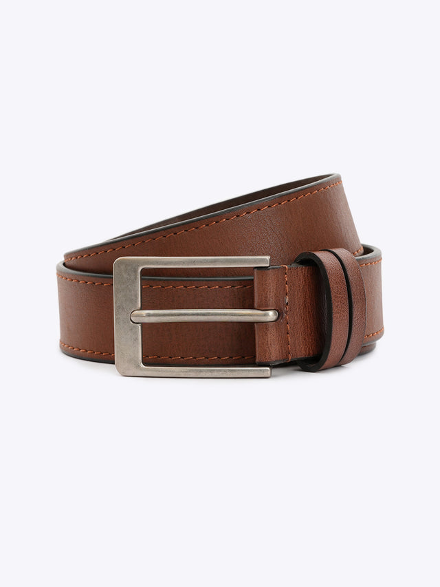 Full Grain Leather Casual Belt with Edge Stitching
