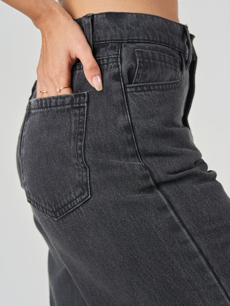 Black Cotton Blend Oversized Wide Leg Jeans
