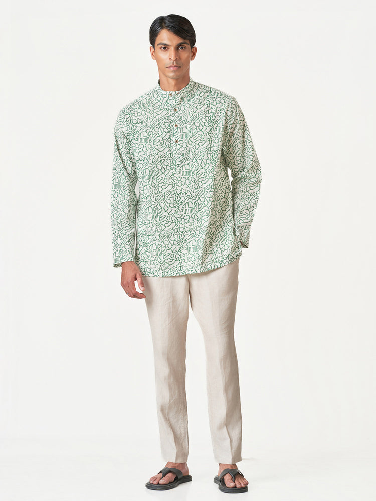 Green Printed Cotton Casual Kurtha