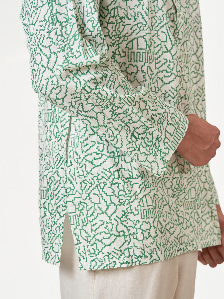 Green Printed Cotton Casual Kurtha
