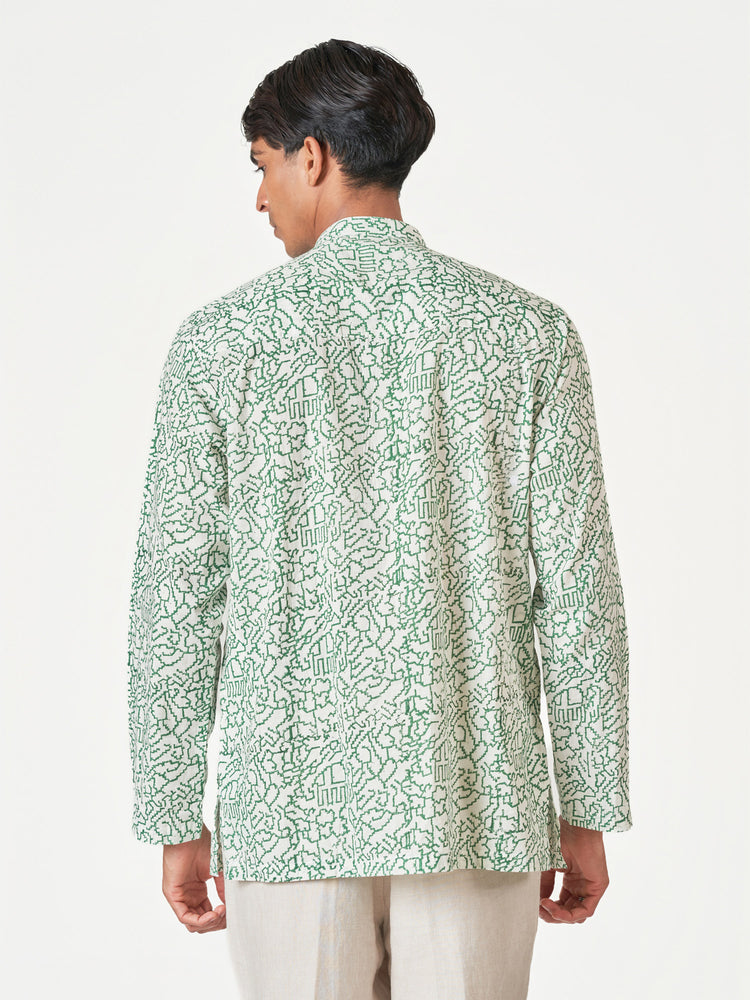 Green Printed Cotton Casual Kurtha
