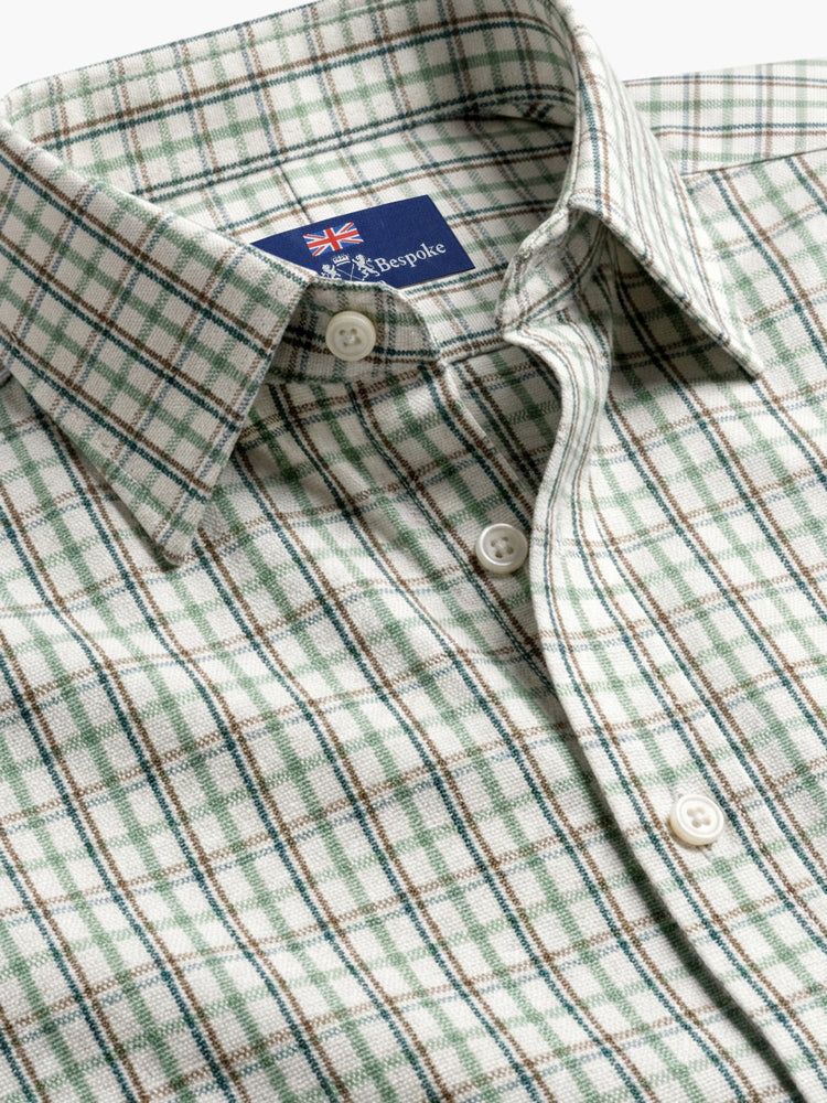 Green Brown Checked Cotton Twill Custom Shirt
