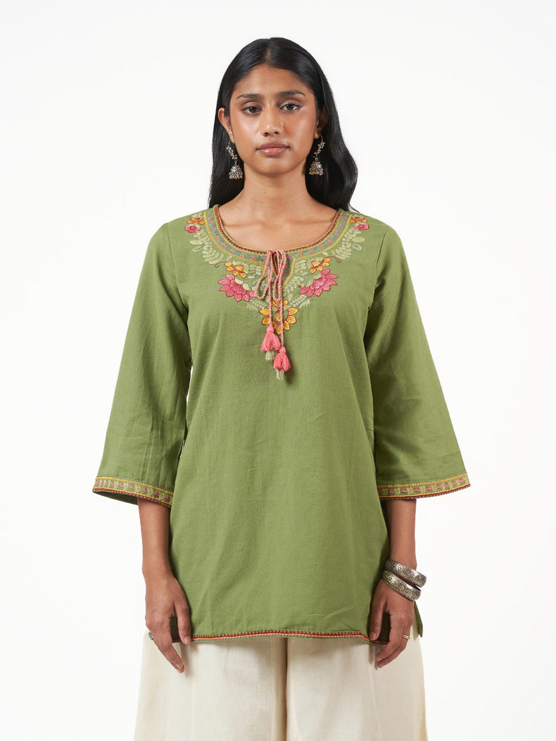 Cotton Thread Embroidery Short Kurti