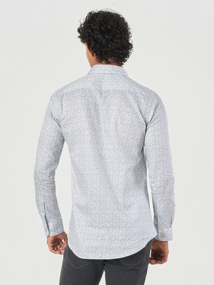Green Design Cotton Slim Fit Casual Shirt