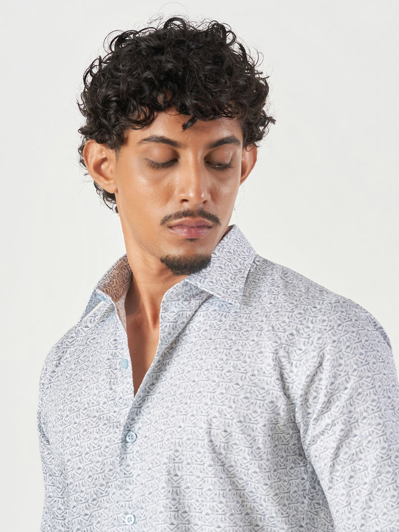 Green Design Cotton Slim Fit Casual Shirt